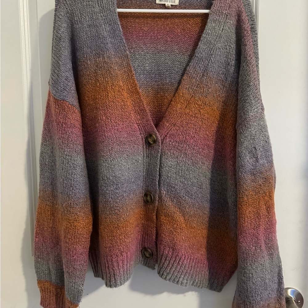 Margaux & Ellie Women’s Sz XL Knit Cardigan Artsy Rainbow Multicolored Soft Boho